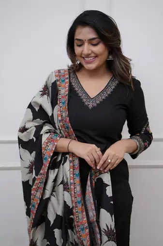 Black color viscosee silk fabric ethnic and festive wear readymade kurta set