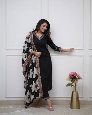 Black color viscosee silk and festive wear readymade kurta set 3