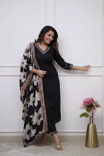 Black color viscosee silk fabric ethnic and festive wear readymade kurta set