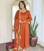 Orange color vichitra silk fabric ethnic and festive wear readymade kurta set