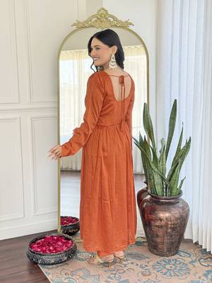 Orange color vichitra silk and festive wear readymade kurta set 2