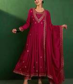 Red color cp vichitra fabric ethnic and festive wear readymade kurta set