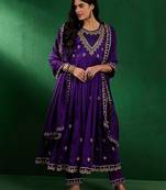 Purple color cp vichitra fabric ethnic and festive wear readymade kurta set