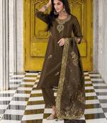 Mouse grey color woven and embroidered viscose silk  fabric wedding wear women's suit