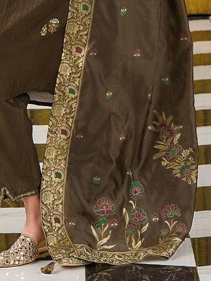 Mouse grey color woven and embroidered viscose silk  fabric wedding wear women's suit 3