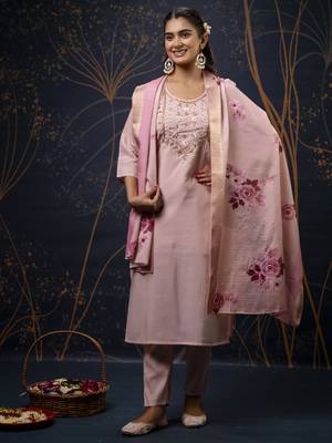 Baby pink color wevon with hand shimmar silk fabic readymade suit with dupatta 1
