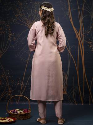 Baby pink color wevon with hand shimmar silk fabic readymade suit with dupatta 2