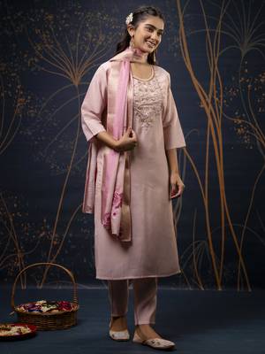 Baby pink color wevon with hand shimmar silk fabic readymade suit with dupatta 4