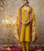 Mustard color wevon designer with hand work shimmar silk  fabic readymade suit with dupatta