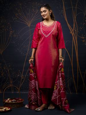 Pink color wevon with hand shimmar silk fabic readymade suit with dupatta 1