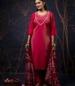 Pink color wevon designer with hand work shimmar silk  fabic readymade suit with dupatta
