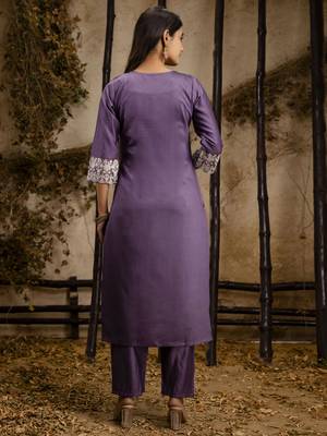 Lavender color embroidery silk blend fabic readymade suit with dupatta 2