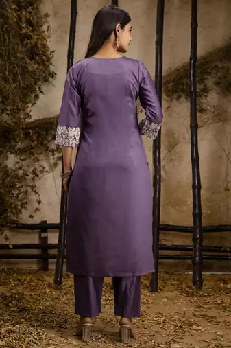 Lavender color embroidery silk blend fabic readymade suit with dupatta
