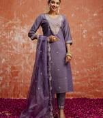 Lavender color designer embroidery work silk blend fabic readymade suit with dupatta