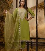 Pista color designer embroidery work silk blend fabic readymade suit with dupatta