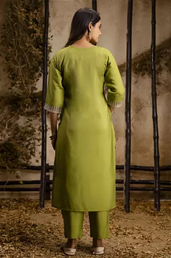 Pista color embroidery silk blend fabic readymade suit with dupatta