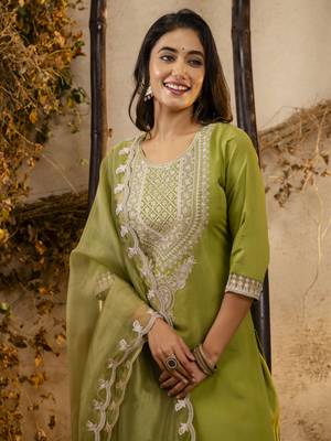 Pista color embroidery silk blend fabic readymade suit with dupatta 3