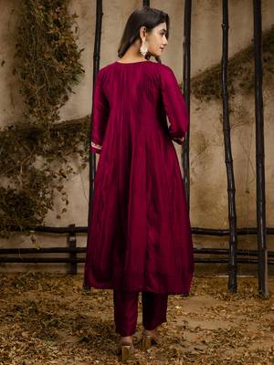Heavy partywear silk blend maroon color kurta set for ceremonial wear 2