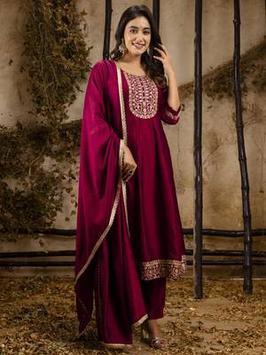 Heavy partywear silk blend maroon color kurta set for ceremonial wear 4