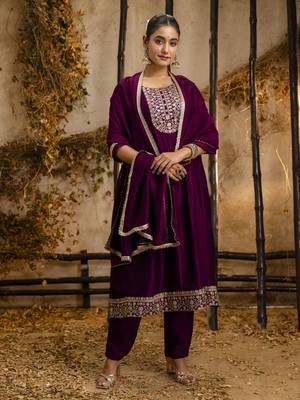 Heavy partywear silk blend purple color kurta set for ceremonial wear 1