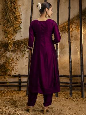 Heavy partywear silk blend purple color kurta set for ceremonial wear 2