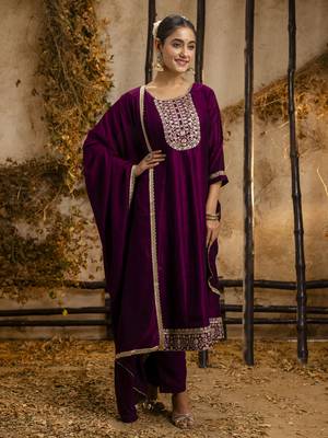Heavy partywear silk blend purple color kurta set for ceremonial wear 4