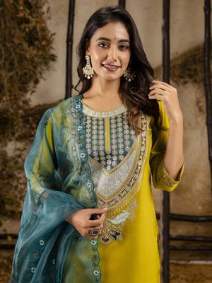 Heavy partywear viscosee rayon lemon color kurta set for ceremonial wear 3