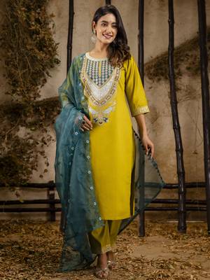 Heavy partywear viscosee rayon lemon color kurta set for ceremonial wear 4