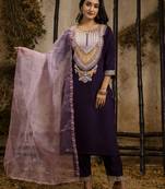 Heavy partywear viscose rayon purple color kurta set for ceremonial wear