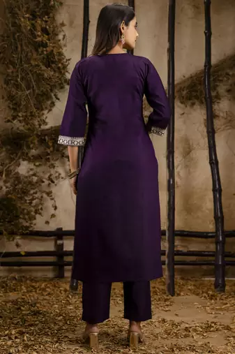 Heavy partywear viscosee rayon purple color kurta set for ceremonial wear
