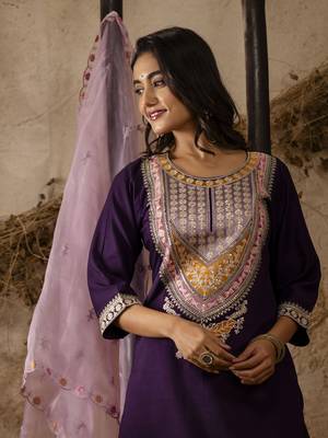 Heavy partywear viscosee rayon purple color kurta set for ceremonial wear 3