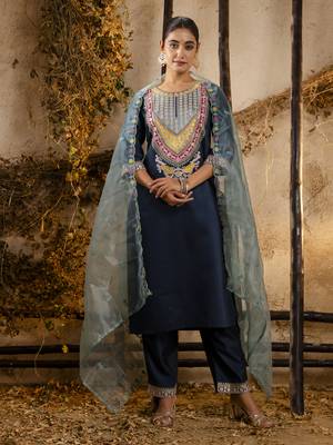 Heavy partywear viscosee rayon teal color kurta set for ceremonial wear 1