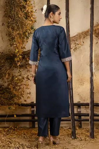 Heavy partywear viscosee rayon teal color kurta set for ceremonial wear