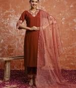 Heavy partywear silk blend orange color kurta set for ceremonial wear