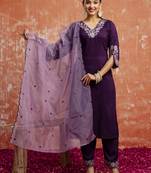 Heavy partywear silk blend purple color kurta set for ceremonial wear