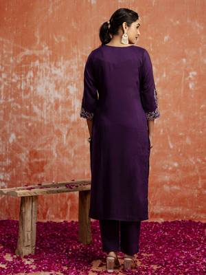 Heavy partywear silk blend purple color kurta set for ceremonial wear 2