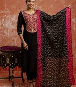 Heavy partywear viscose rayon   black color kurta set for ceremonial wear