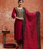 Heavy partywear viscose rayon   maroon color kurta set for ceremonial wear