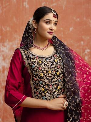 Heavy partywear viscose rayon   maroon color kurta set for ceremonial wear 3