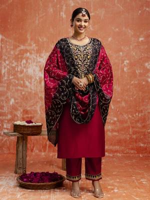 Heavy partywear viscose rayon   maroon color kurta set for ceremonial wear 4