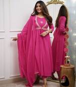 Pink color muslin cotton fabric designer embroidery work kurta set