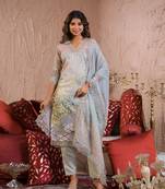 Grey color organza fabric designer embroidery work ethnic partywear kurta set