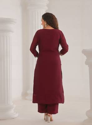 Maroon color vichitra silk fabric embroidery work ethnic partywear kurta set 3