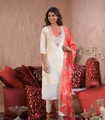Off white color chanderi silk fabric designer embroidery work ethnic partywear kurta set