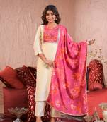 Off white color chanderi silk fabric designer embroidery work ethnic partywear kurta set