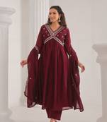 Maroon color vichitra silk fabric designer embroidery work ethnic partywear kurta set