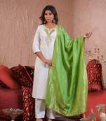 Off white color viscse blend fabric designer embroidery work ethnic partywear kurta set
