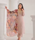 Brown color chanderi silk fabric designer embroidery work ethnic partywear kurta set