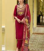 Red color vichitra silk fabric beautiful ceremonial partywear salwar suit
