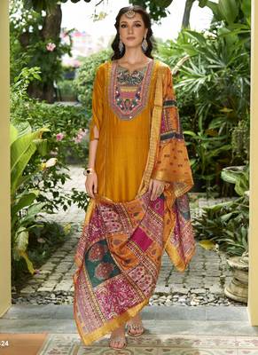 Yellow color vichitra silk fabric beautiful ceremonial partywear salwar suit 1
